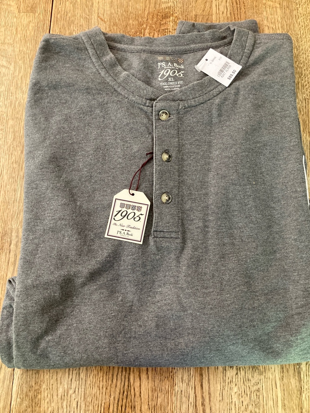 Jos.A. Bank 1905 Men's Gray Henley Long Sleeve Shirt